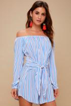 Lucy Love Cape Cod Red, White, And Blue Striped Off-the-shoulder Dress | Lulus