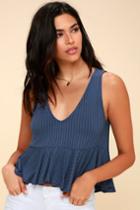 Gwynne Denim Blue V-neck Ruffled Cropped Tank Top | Lulus