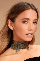 Lulus | Zevida Black And Gold Lace Choker Necklace