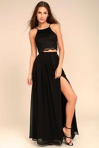 Lulus Midnight Memories Black Lace Two-piece Maxi Dress