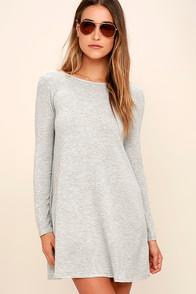 Olive & Oak Farewell Heather Grey Striped Long Sleeve Dress