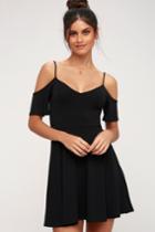 Les Reveurs Black Off-the-shoulder Skater Dress | Lulus