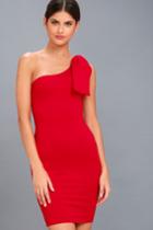 Lulus | Save A Dance Red One-shoulder Bodycon Dress | Size Large | 100% Polyester