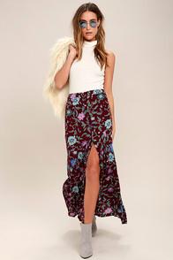 Re:named Tell Me About It Plum Purple Floral Print Maxi Skirt