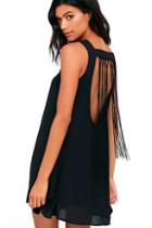 Lulus Feeling Fierce Black Fringe Shift Dress