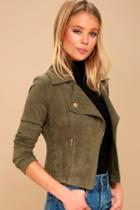Lulus | Orson Olive Green Vegan Suede Lace-up Moto Jacket