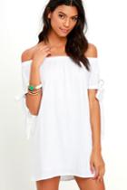 Lulus | Al Fresco Evenings Ivory Off-the-shoulder Dress | Size Large | White | 100% Cotton