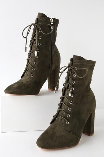 Cape Robbin Soraka Olive Suede Lace-up Mid-calf Booties | Lulus