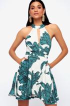 C/meo X Lulus Witness Ivory Leaf Print Halter Skater Dress | Lulus