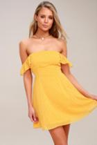 Dots Of You Yellow Polka Dot Off-the-shoulder Skater Dress | Lulus