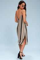 Rvca Jasmine Taupe Multi Striped Midi Dress | Lulus