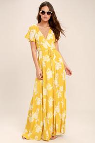 Lulus Heart Of Marigold Yellow Floral Print Wrap Maxi Dress