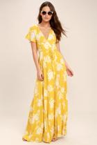 Lulus Heart Of Marigold Yellow Floral Print Wrap Maxi Dress