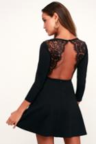 Felicity Black Backless Lace Skater Dress | Lulus