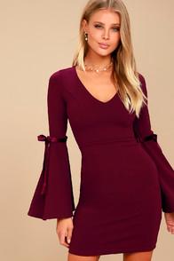 Lulus Once In A While Burgundy Bell Sleeve Bodycon Dress
