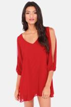 Lulus | Shifting Dears Red Long Sleeve Dress | Size Large | 100% Polyester