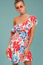Astr The Label Marisol Red Floral Print Off-the-shoulder Dress