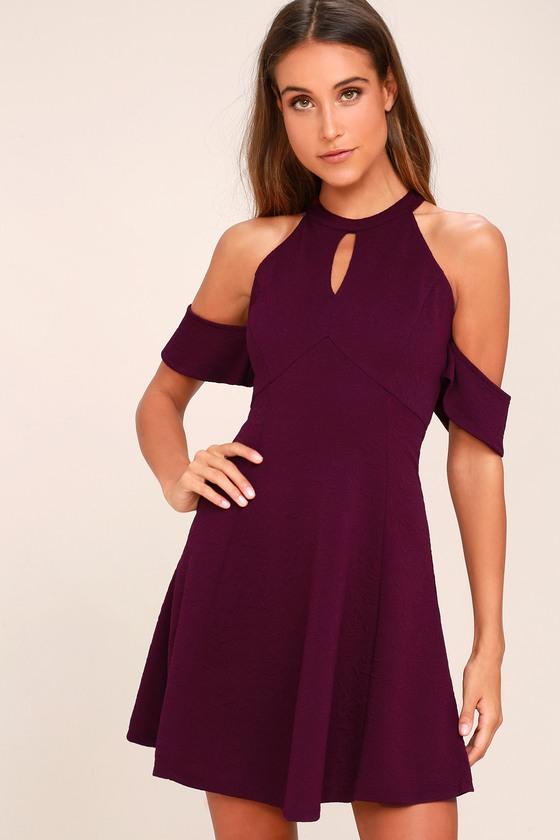 Lulus | Head Over Heels Plum Purple Off-the-shoulder Skater Dress | Size Large