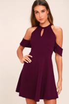 Lulus | Head Over Heels Plum Purple Off-the-shoulder Skater Dress | Size Large