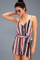 Angelene Blue And Orange Striped Sleeveless Romper | Lulus