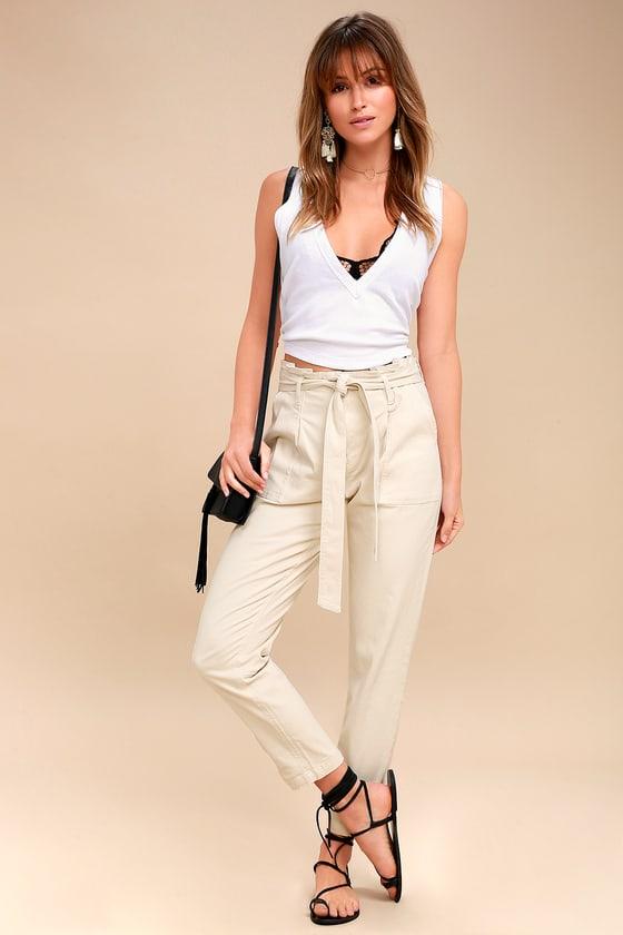 Lunik Leo Light Beige Tie-waist Cropped Pants | Lulus