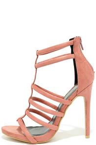 Shoe Republic La Trend Tracker Blush Suede Caged Heels