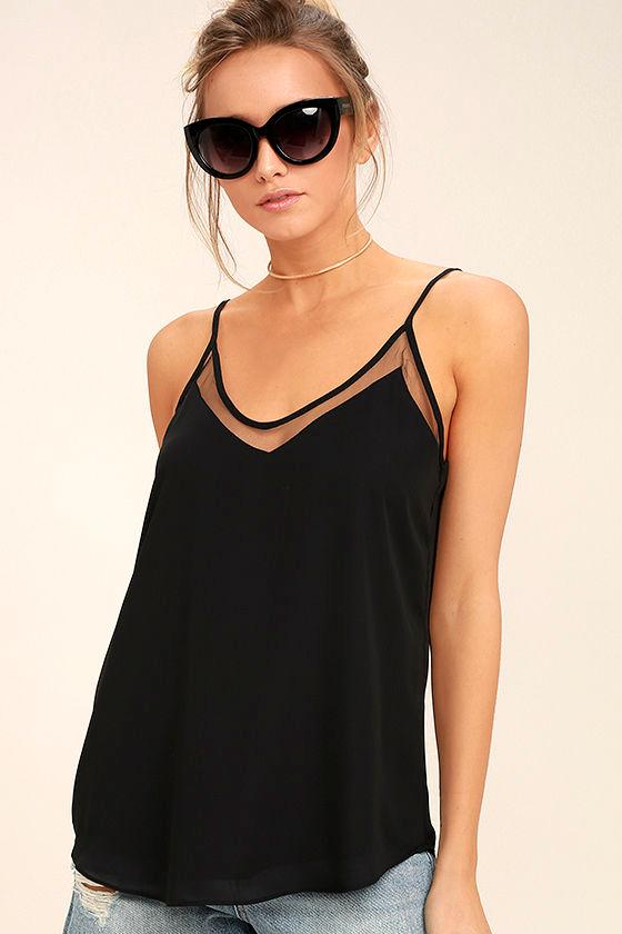Lulus | Sweet Fling Black Mesh Tank Top | Size Medium | 100% Polyester
