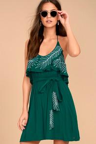 O'neill X Natalie Off Duty Valerie Teal Green Embroidered Dress