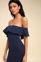 Confidence Boost Navy Blue Off-the-shoulder Bodycon Dress | Lulus