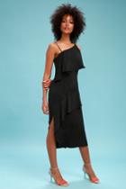 Keepsake No Love Black Asymmetrical Midi Dress | Lulus
