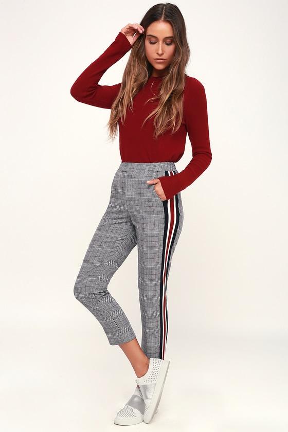 Plaid Tidings Black And White Plaid Side Stripe Trouser Pants | Lulus