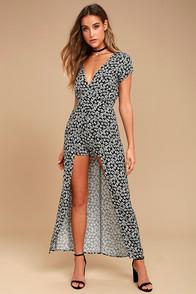 Lucy Love Hello Goodbye Black And White Floral Print Romper