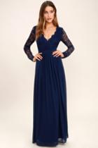 Awaken My Love Navy Blue Long Sleeve Lace Maxi Dress | Lulus