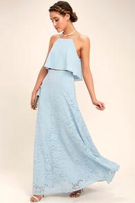 Lulus Love At First Sight Light Blue Lace Two-piece Maxi Dress