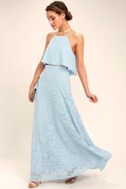 Lulus Love At First Sight Light Blue Lace Two-piece Maxi Dress
