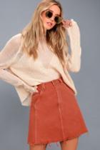 Somedays Lovin' | Open Road Terra Cotta Chambray Mini Skirt | Size Medium | Orange | 100% Cotton | Lulus