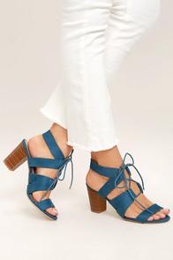Betani Jelena Light Blue Suede Lace-up Heels