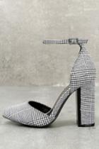 Lulus | Laura Black And White Houndstooth Ankle Strap Heels