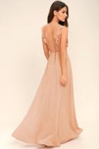 Lulus | Meteoric Rise Blush Maxi Dress | Size Large | Pink | 100% Polyester