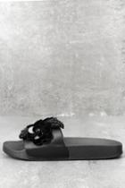 Qupid Christabel Black Satin Beaded Slide Sandals | Lulus