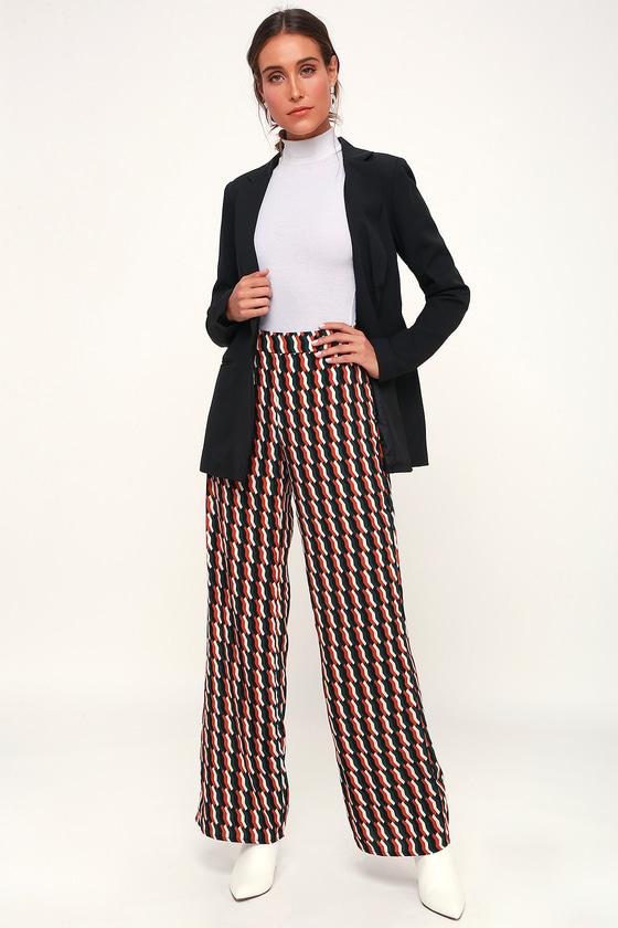 Lasting Happiness Rust Orange Multi Print Wide-leg Trouser Pants | Lulus