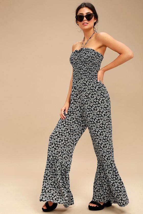 Lucy Love Tranquility Black And White Floral Print Strapless Jumpsuit | Lulus