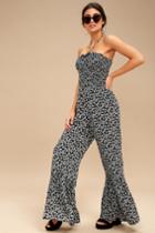 Lucy Love Tranquility Black And White Floral Print Strapless Jumpsuit | Lulus