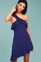 Lulus | Beautiful View Royal Blue One-shoulder Dress | Size Large | 100% Polyester
