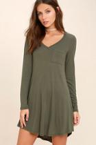 Lulus Relaxation Olive Green Long Sleeve Dress