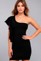 Lulus | Live My Life Black One-shoulder Bodycon Dress | Size Medium | 100% Polyester