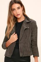 Lush Catch You On The Flip Side Charcoal Grey Suede Moto Jacket
