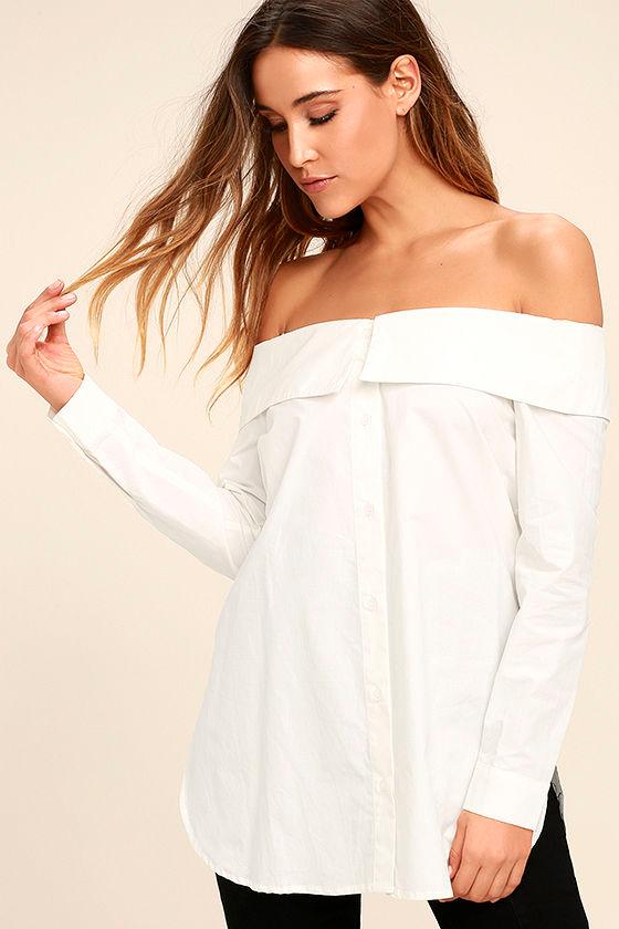 Lulus | Chelsea Off-white Off-the-shoulder Long Sleeve Top | Size Large | 100% Cotton