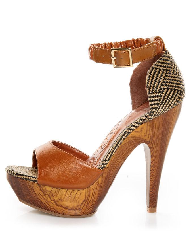 Mona Mia Trinidad Tan Woven Platform Heels | LookMazing