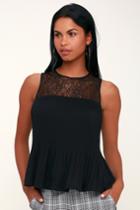 Simply Superb Black Pleated Lace Peplum Top | Lulus